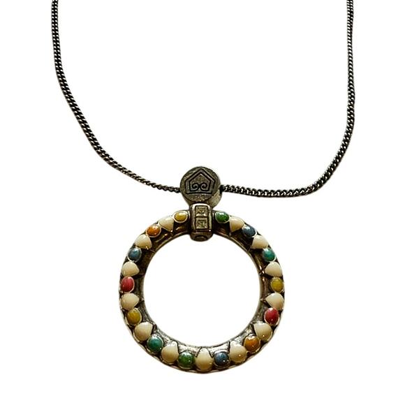 Brighton 18" Delicate Silver Chain Necklace w/Multicolor Circle Pendant - Picture 5 of 12